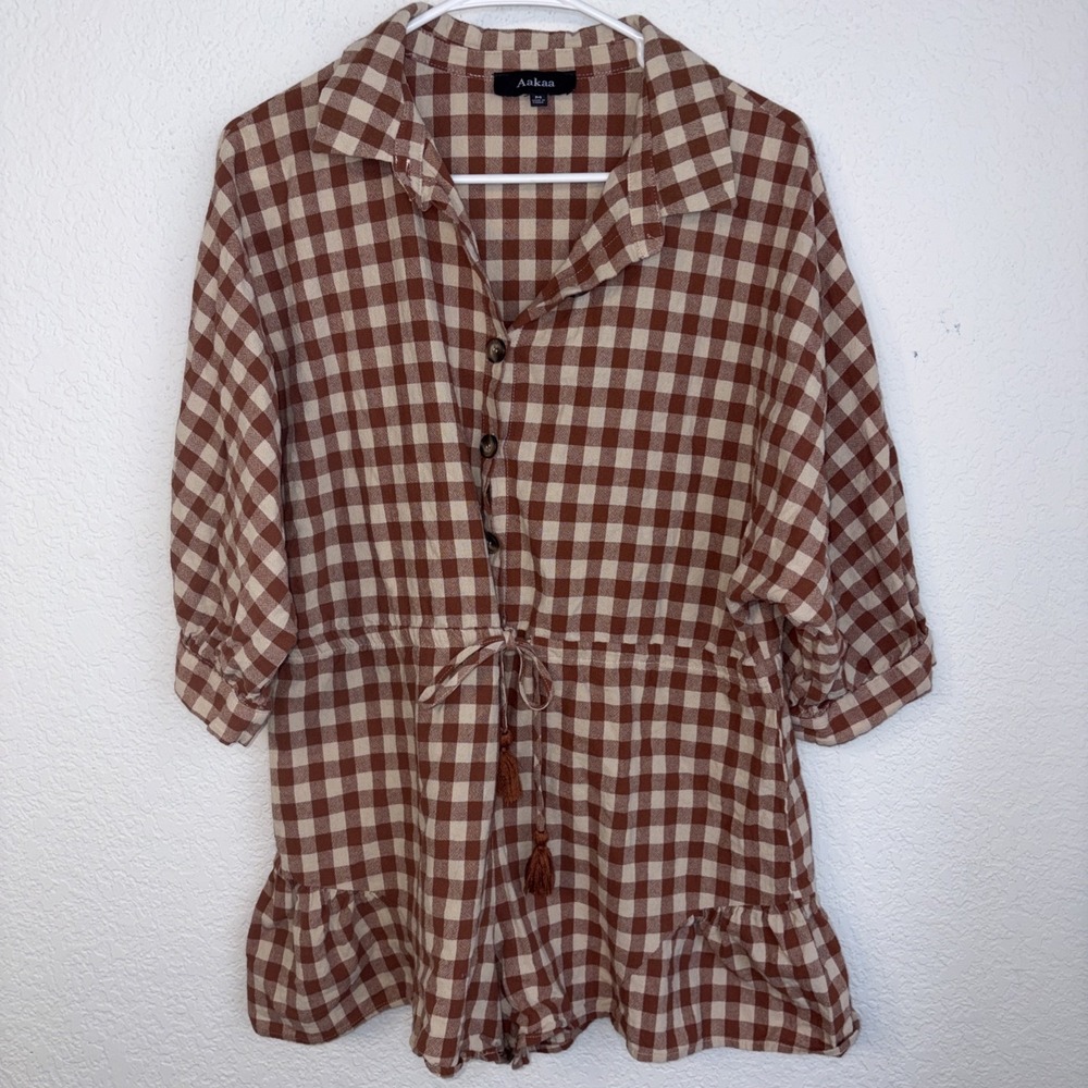 100% Cotton Cottagecore Gingham Plaid 1 Piece Women's Romantic Romper Size Med